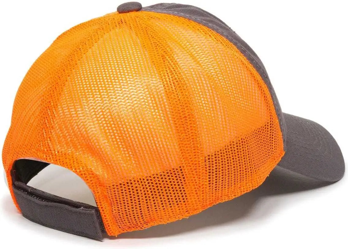 OC Sports FWT-130 Garment Wash Mesh Back Baseball Cap - Charcoal Orange - Dark Gray Orange / 6 7/8’’ - 7 1/2’’