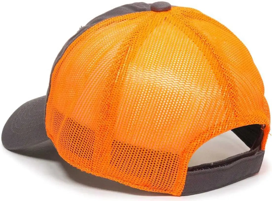 OC Sports FWT-130 Garment Wash Mesh Back Baseball Cap - Charcoal Orange - Dark Gray Orange / 6 7/8’’ - 7 1/2’’