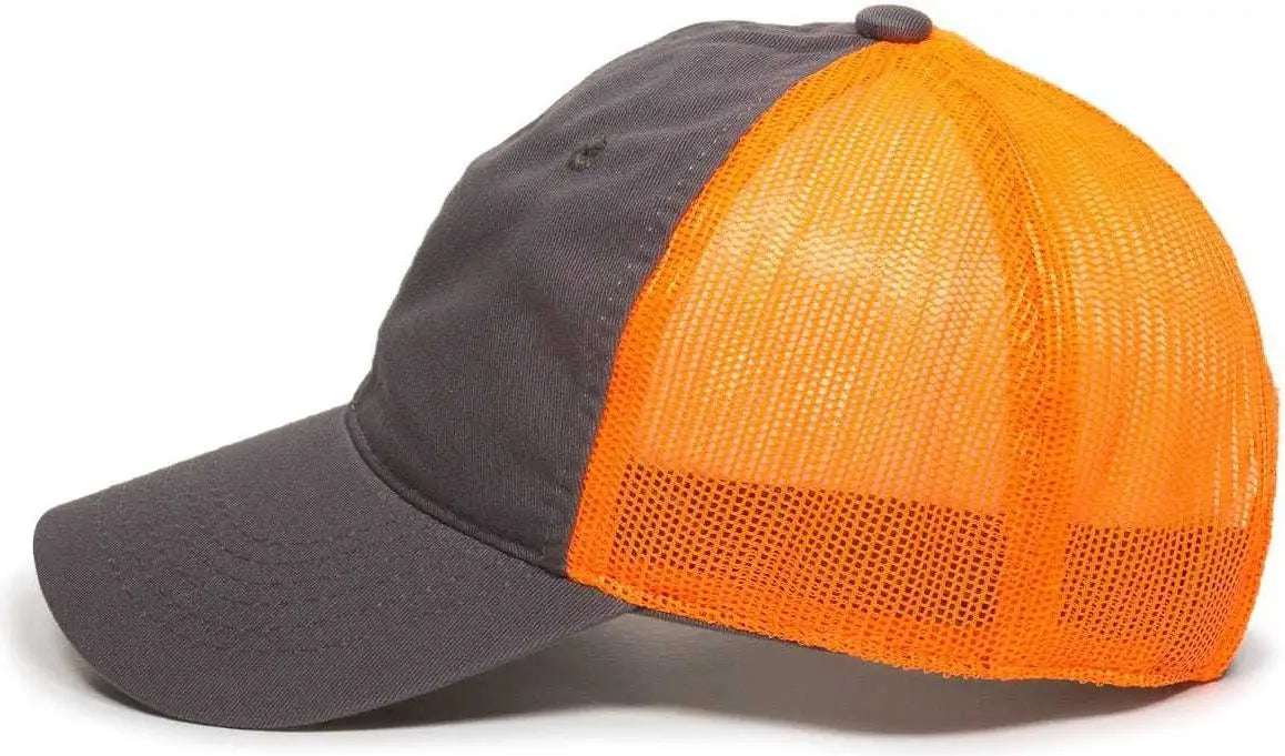OC Sports FWT-130 Garment Wash Mesh Back Baseball Cap - Charcoal Orange - Dark Gray Orange / 6 7/8’’ - 7 1/2’’