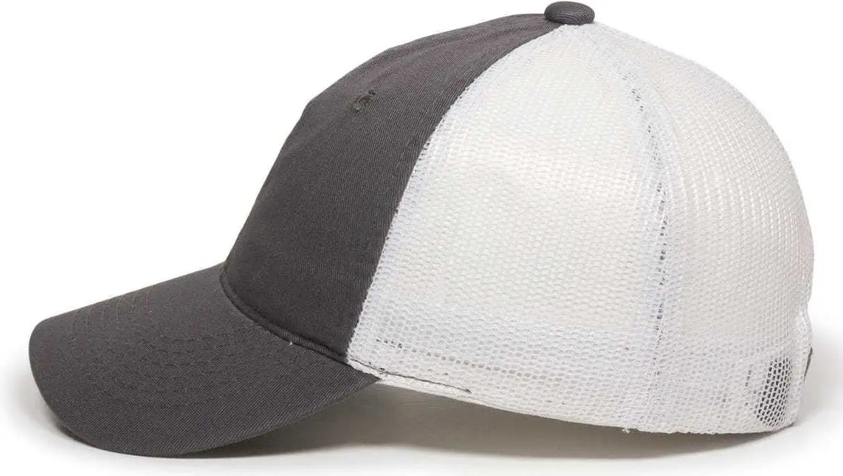 OC Sports FWT-130 Garment Wash Mesh Back Baseball Cap - Charcoal White