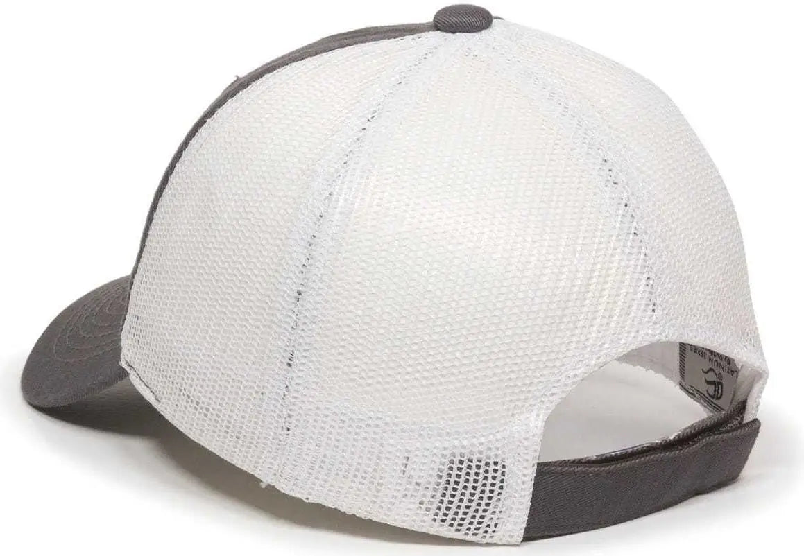 OC Sports FWT-130 Garment Wash Mesh Back Baseball Cap - Charcoal White
