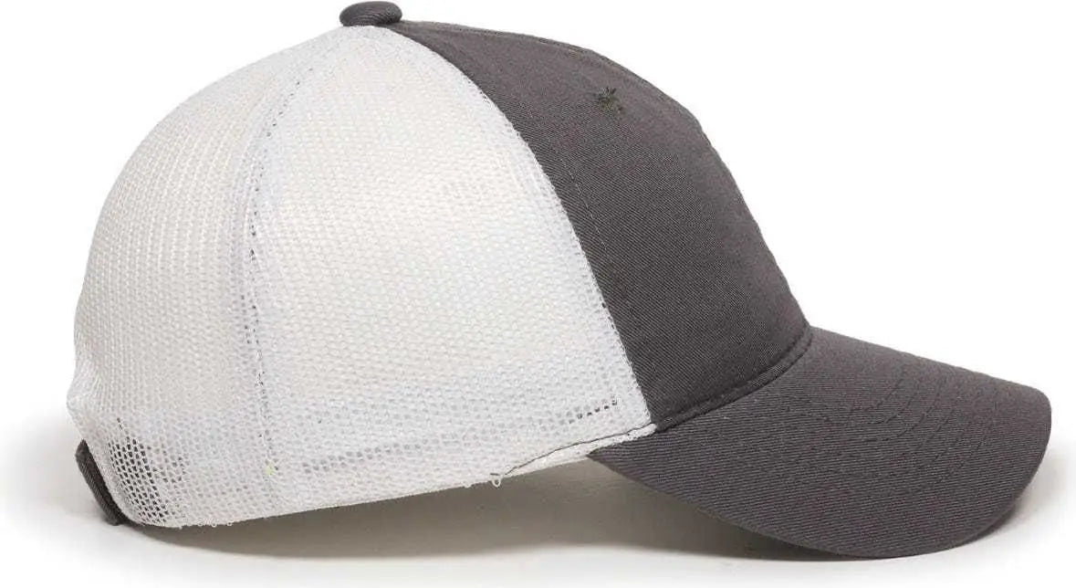 OC Sports FWT-130 Garment Wash Mesh Back Baseball Cap - Charcoal White