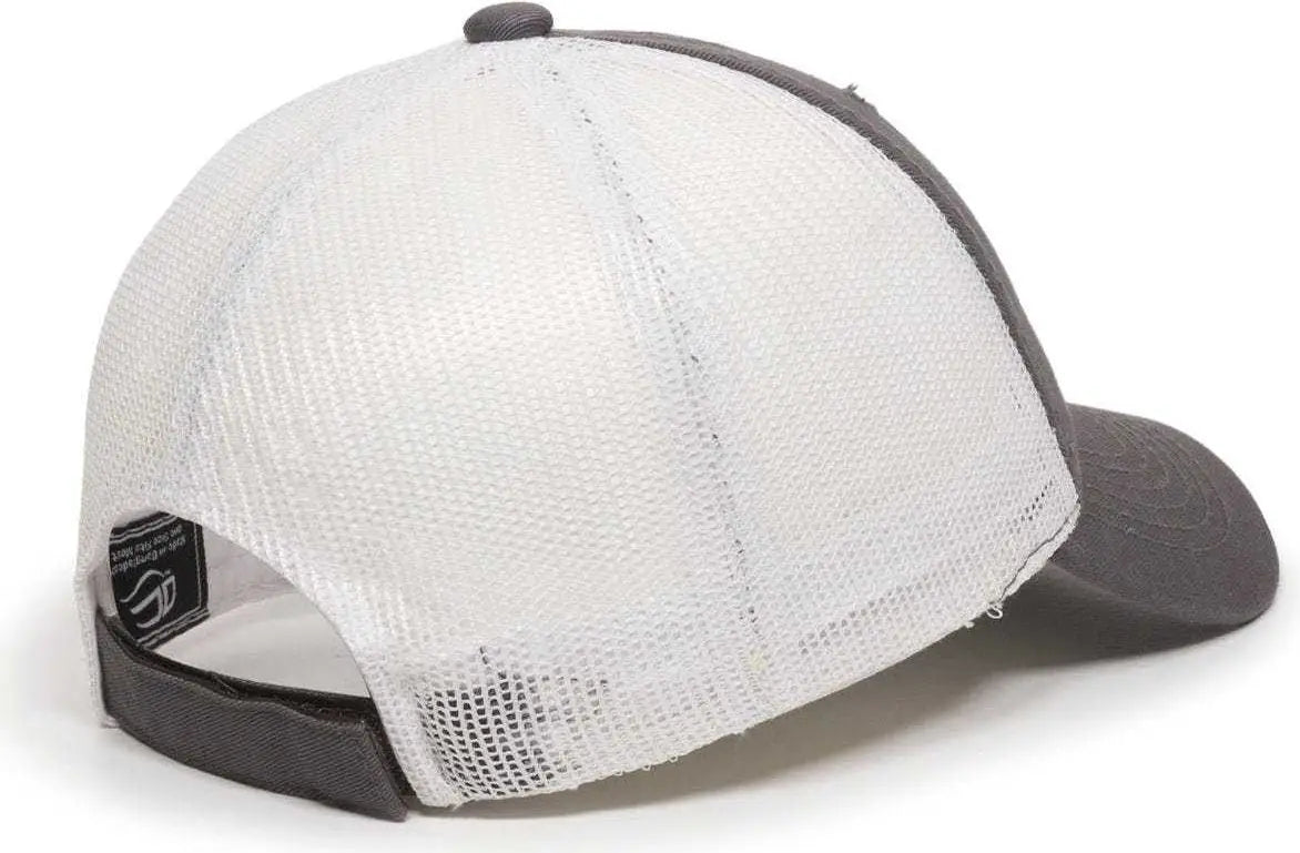 OC Sports FWT-130 Garment Wash Mesh Back Baseball Cap - Charcoal White
