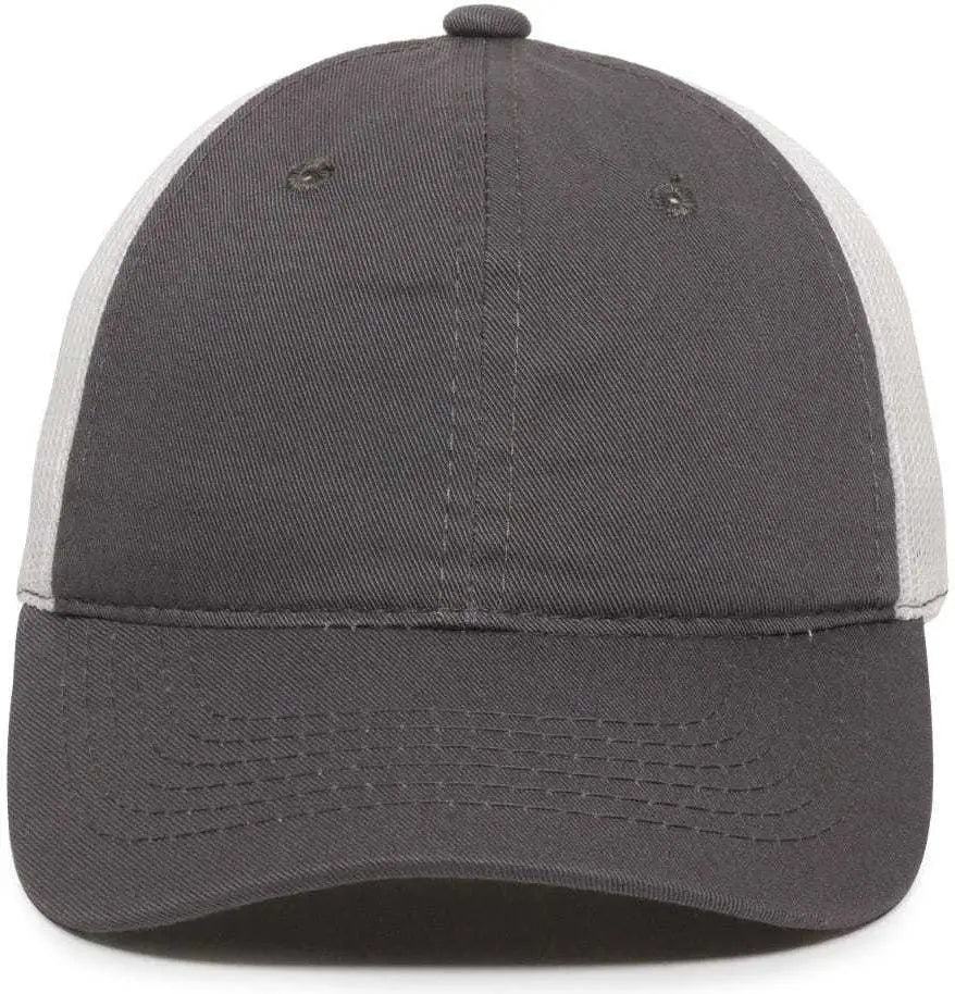 OC Sports FWT-130 Garment Wash Mesh Back Baseball Cap - Charcoal White