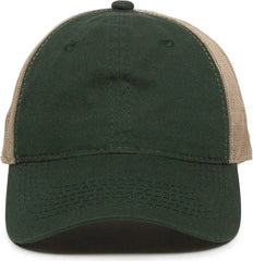 OC Sports FWT-130 Garment Wash Mesh Back Baseball Cap - Dark Green Tan - Forest Tan / 6 7/8’’ - 7 1/2’’
