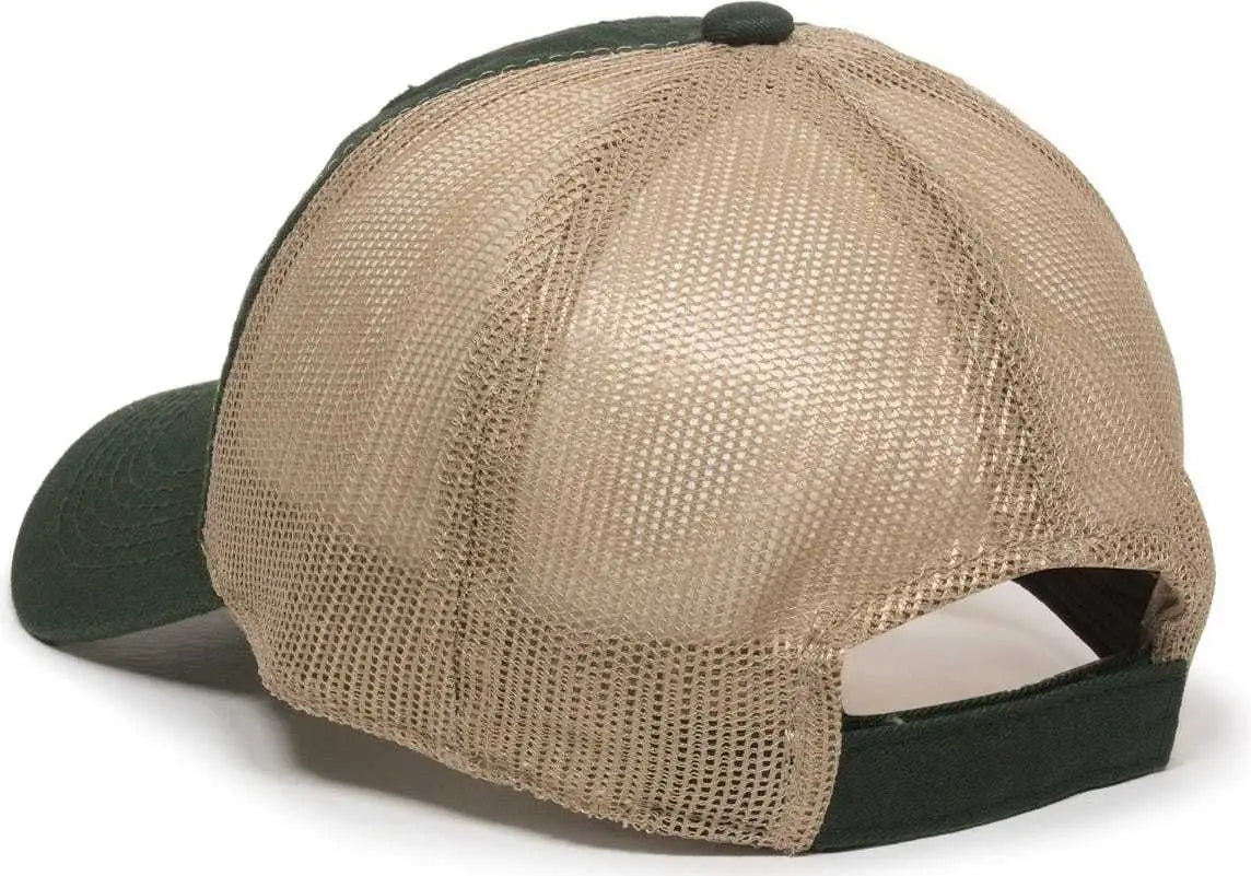 OC Sports FWT-130 Garment Wash Mesh Back Baseball Cap - Dark Green Tan - Forest Tan / 6 7/8’’ - 7 1/2’’