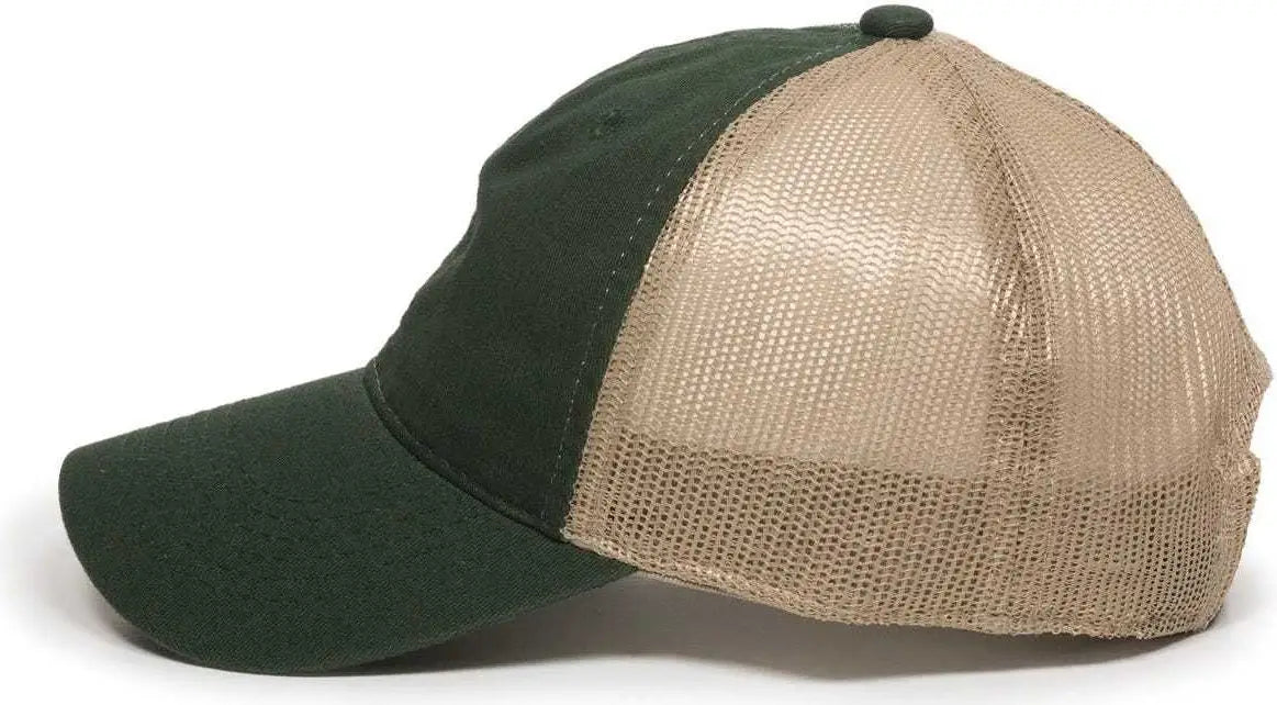 OC Sports FWT-130 Garment Wash Mesh Back Baseball Cap - Dark Green Tan - Forest Tan / 6 7/8’’ - 7 1/2’’