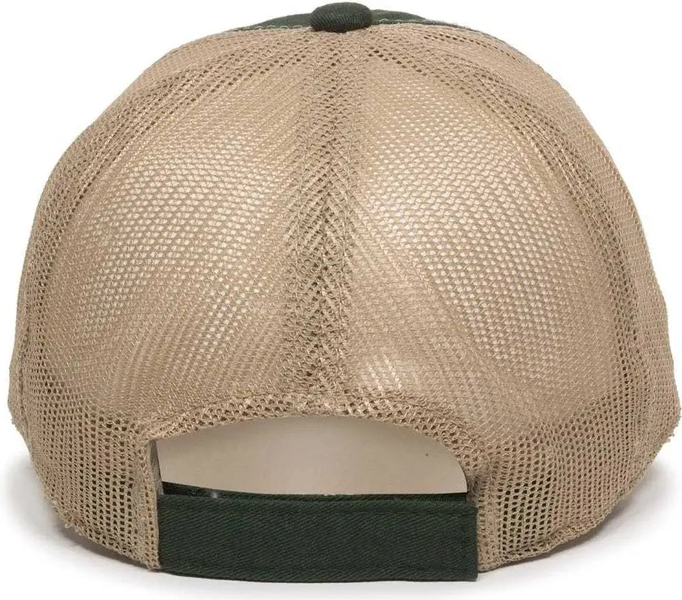 OC Sports FWT-130 Garment Wash Mesh Back Baseball Cap - Dark Green Tan - Forest Tan / 6 7/8’’ - 7 1/2’’