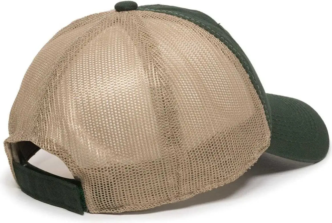 OC Sports FWT-130 Garment Wash Mesh Back Baseball Cap - Dark Green Tan - Forest Tan / 6 7/8’’ - 7 1/2’’