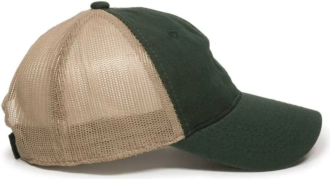 OC Sports FWT-130 Garment Wash Mesh Back Baseball Cap - Dark Green Tan - Forest Tan / 6 7/8’’ - 7 1/2’’