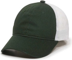 OC Sports FWT-130 Garment Wash Mesh Back Baseball Cap - Dark Green Wh