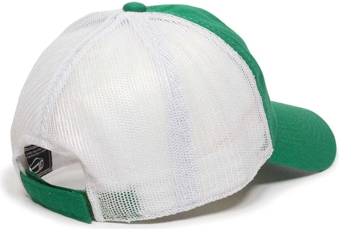 OC Sports FWT-130 Garment Wash Mesh Back Baseball Cap - Kelly White - Kelly White / 6 7/8’’ - 7 1/2’’