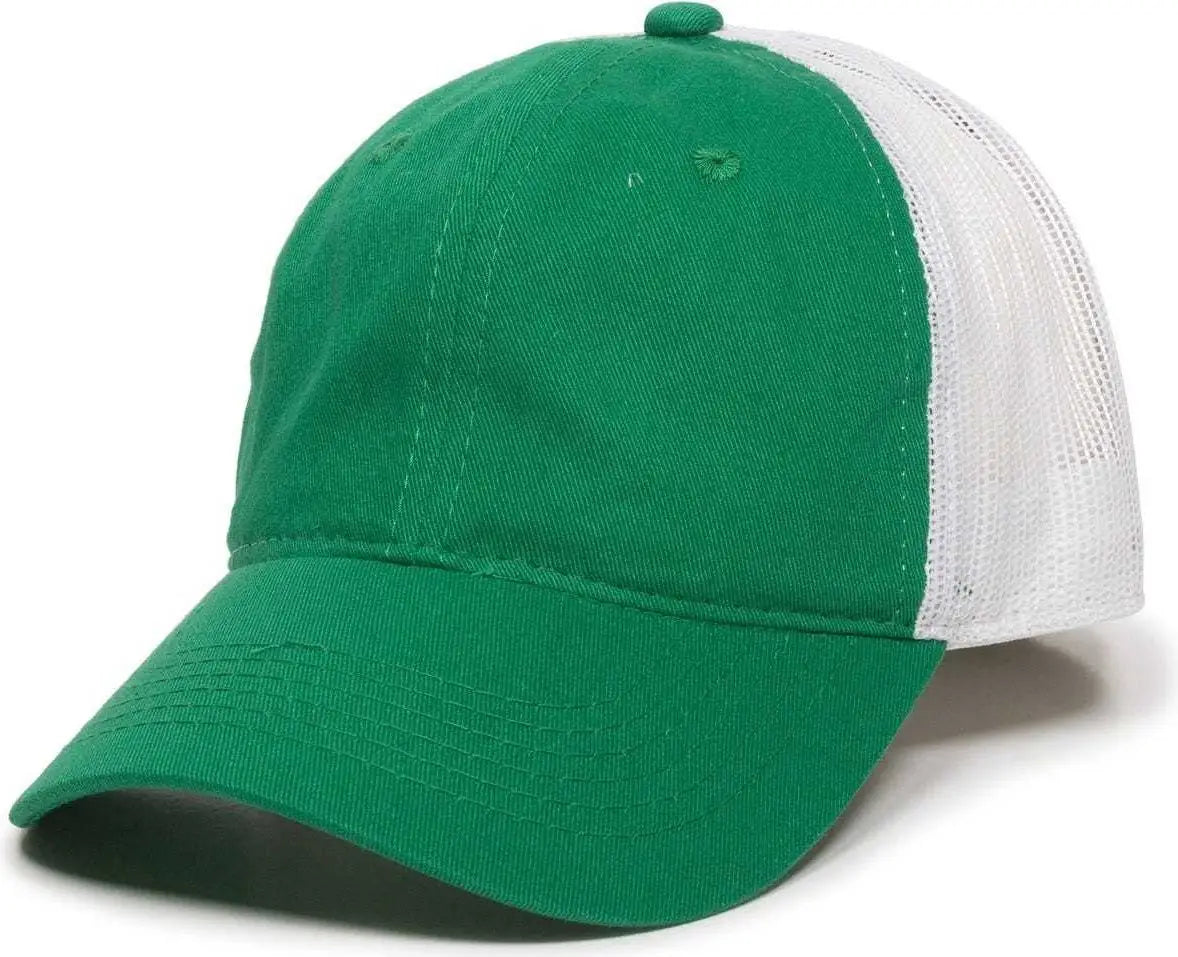 OC Sports FWT-130 Garment Wash Mesh Back Baseball Cap - Kelly White - Kelly White / 6 7/8’’ - 7 1/2’’