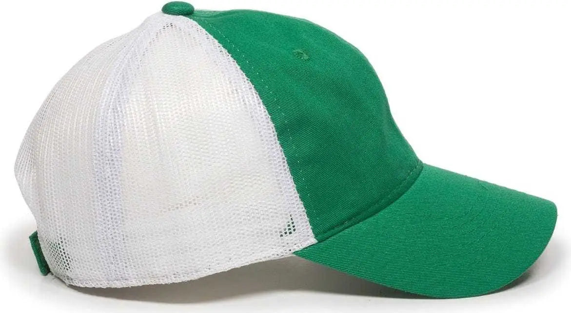 OC Sports FWT-130 Garment Wash Mesh Back Baseball Cap - Kelly White - Kelly White / 6 7/8’’ - 7 1/2’’