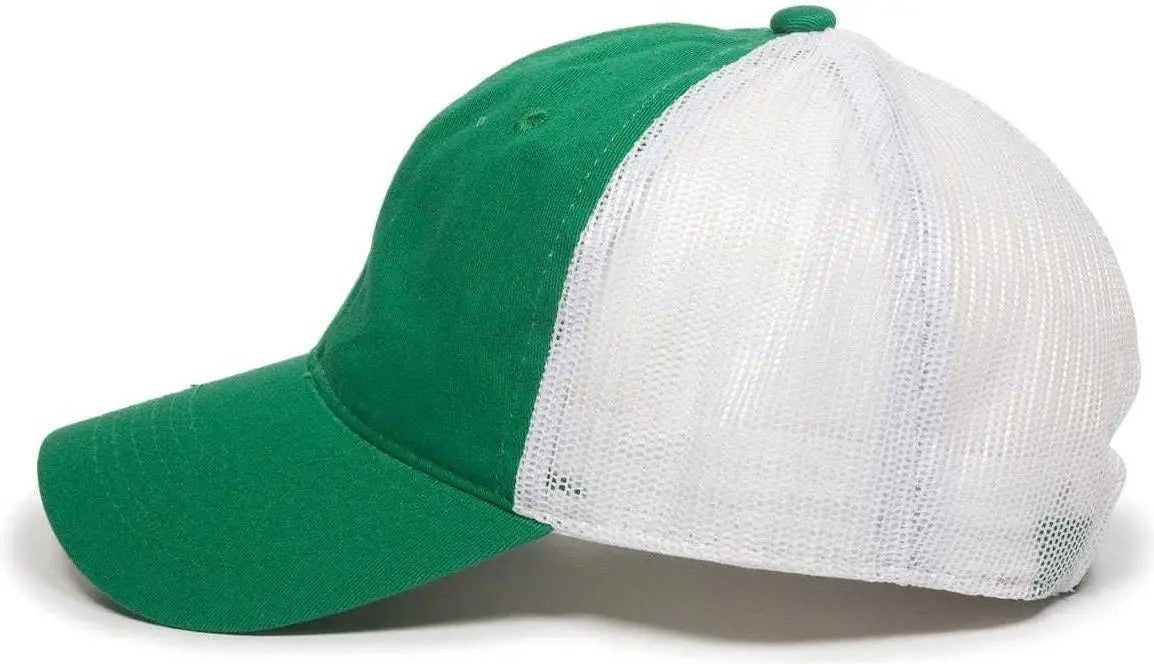 OC Sports FWT-130 Garment Wash Mesh Back Baseball Cap - Kelly White - Kelly White / 6 7/8’’ - 7 1/2’’