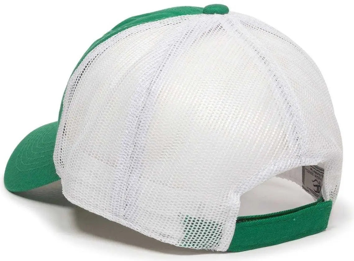 OC Sports FWT-130 Garment Wash Mesh Back Baseball Cap - Kelly White - Kelly White / 6 7/8’’ - 7 1/2’’