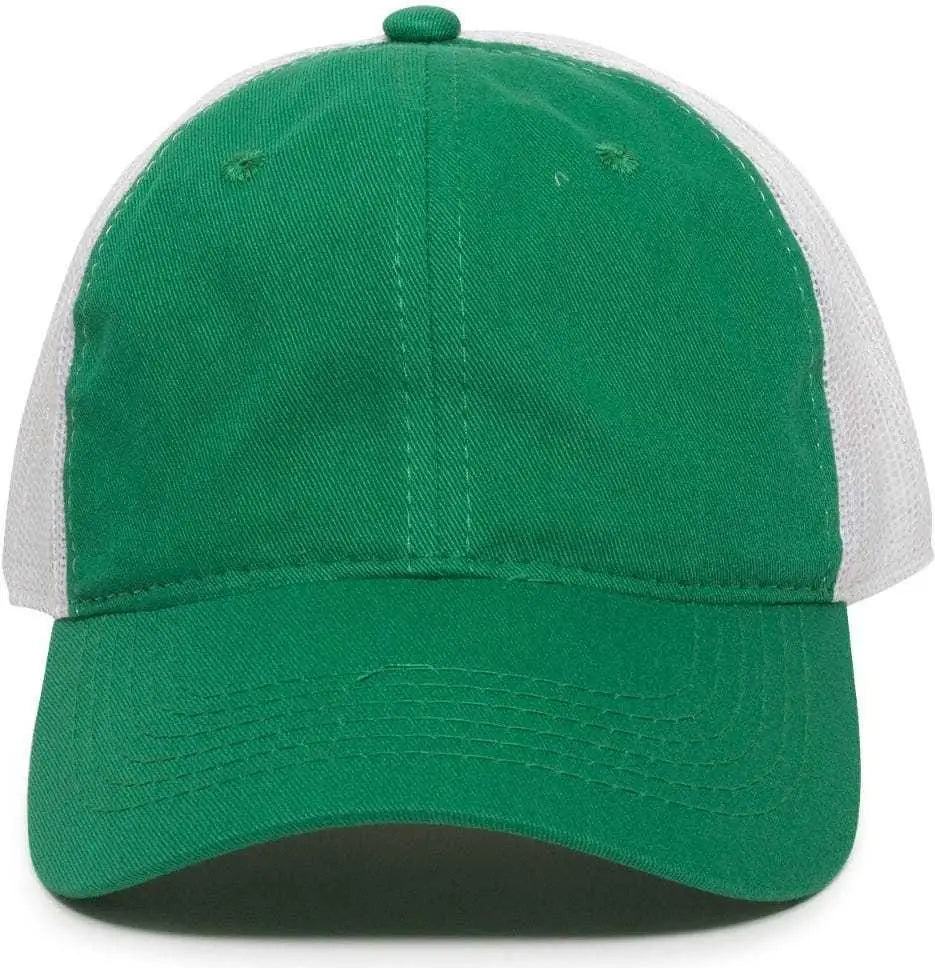 OC Sports FWT-130 Garment Wash Mesh Back Baseball Cap - Kelly White - Kelly White / 6 7/8’’ - 7 1/2’’