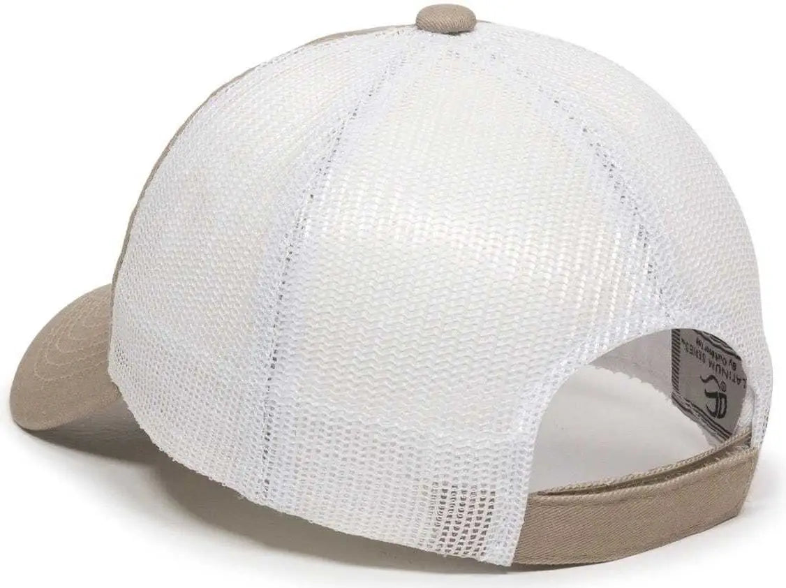OC Sports FWT-130 Garment Wash Mesh Back Baseball Cap - Khaki White