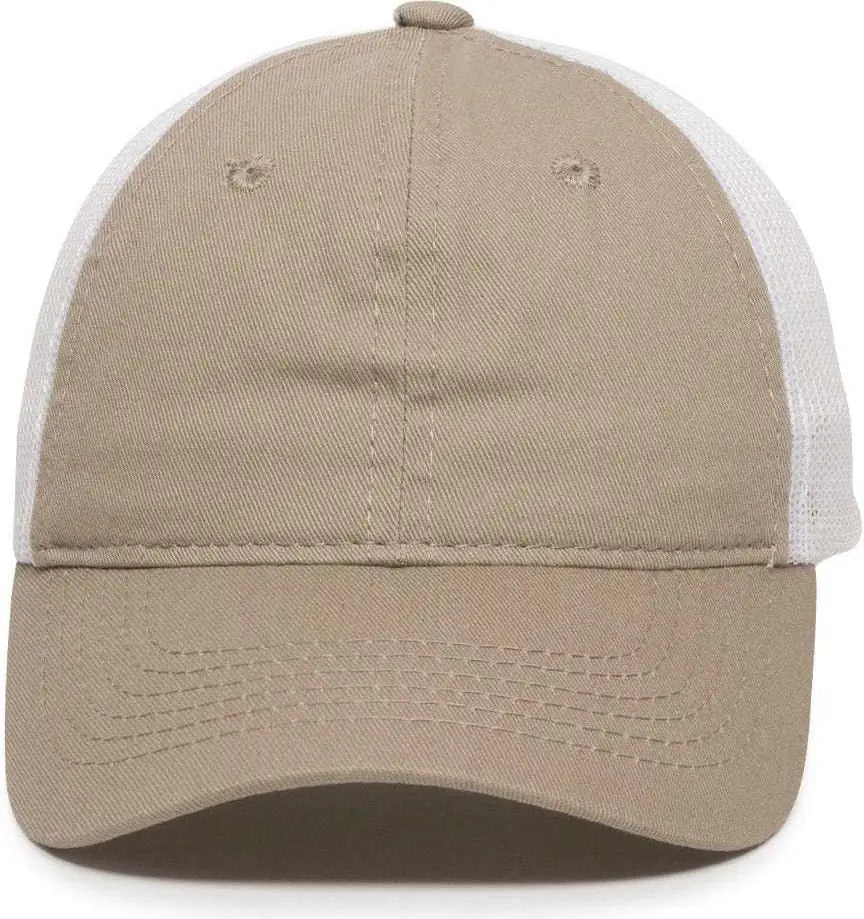 OC Sports FWT-130 Garment Wash Mesh Back Baseball Cap - Khaki White