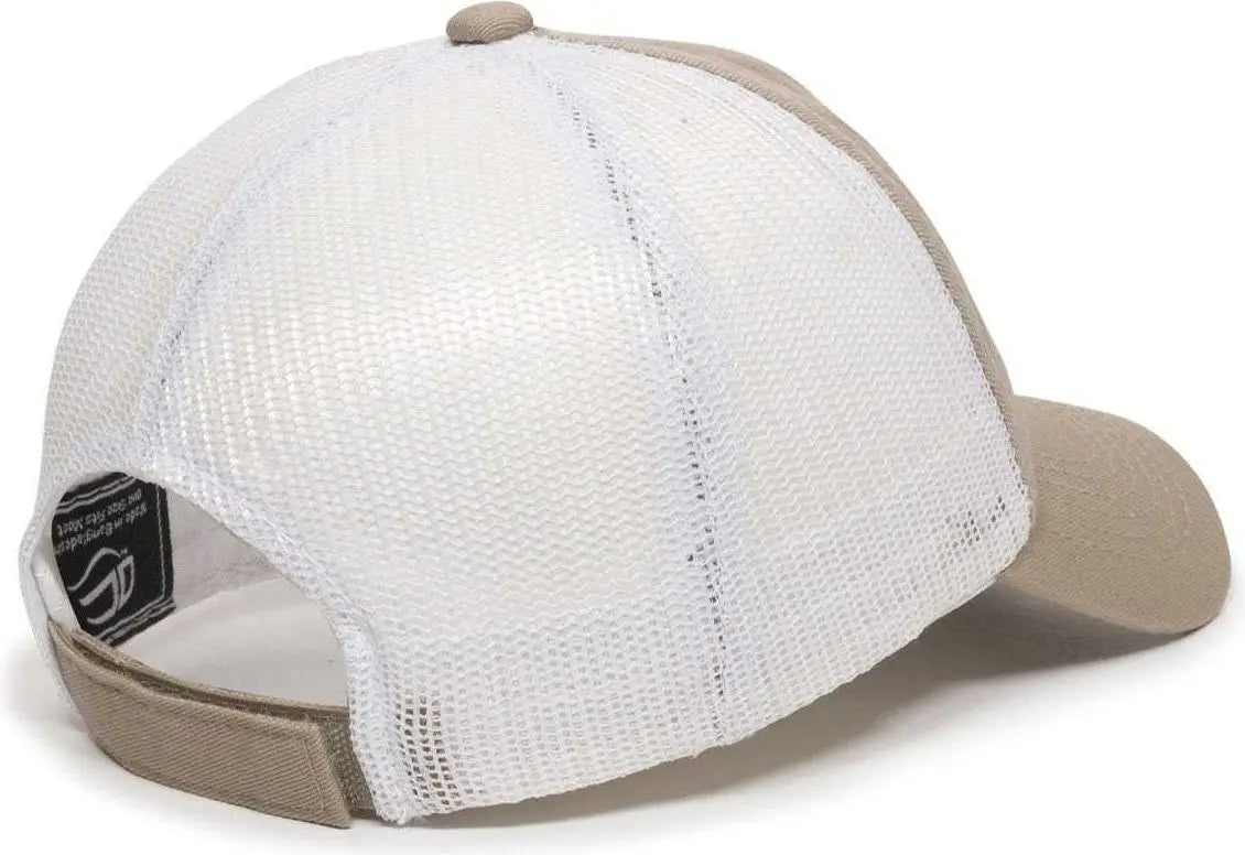 OC Sports FWT-130 Garment Wash Mesh Back Baseball Cap - Khaki White