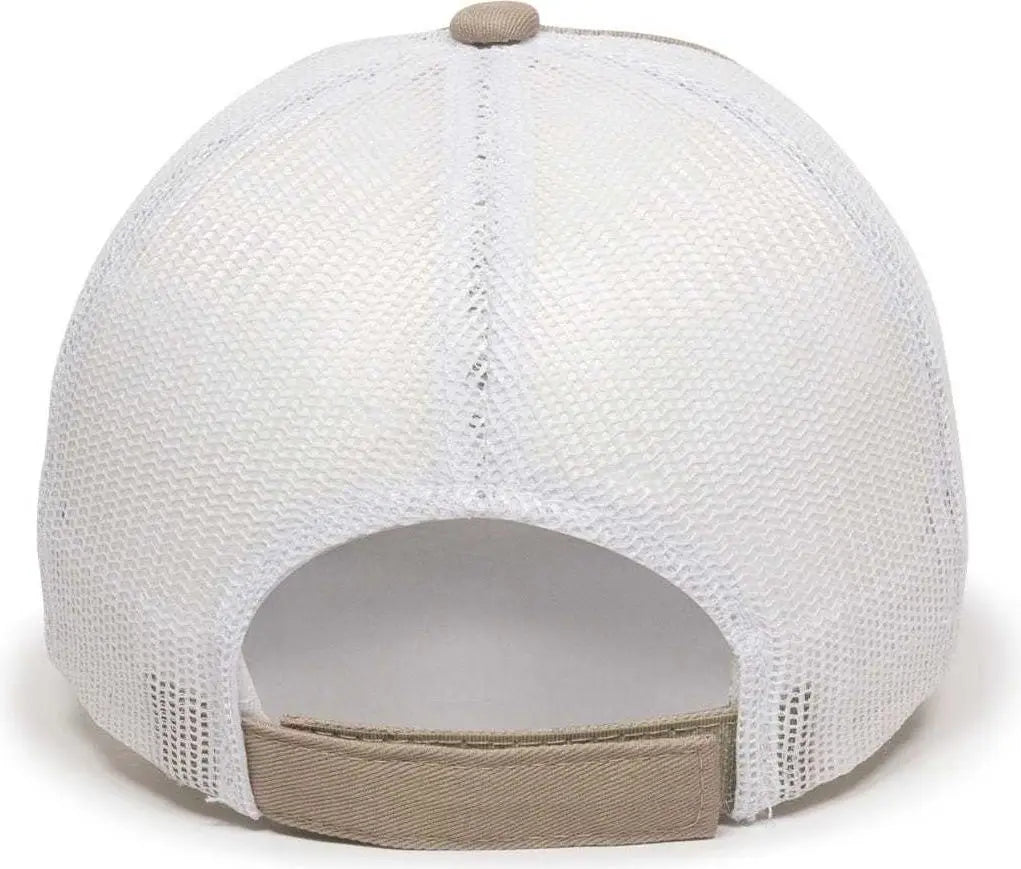 OC Sports FWT-130 Garment Wash Mesh Back Baseball Cap - Khaki White
