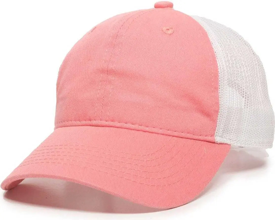 OC Sports FWT-130 Garment Wash Mesh Back Baseball Cap - Melon White - Pink White / 6 7/8’’ - 7 1/2’’