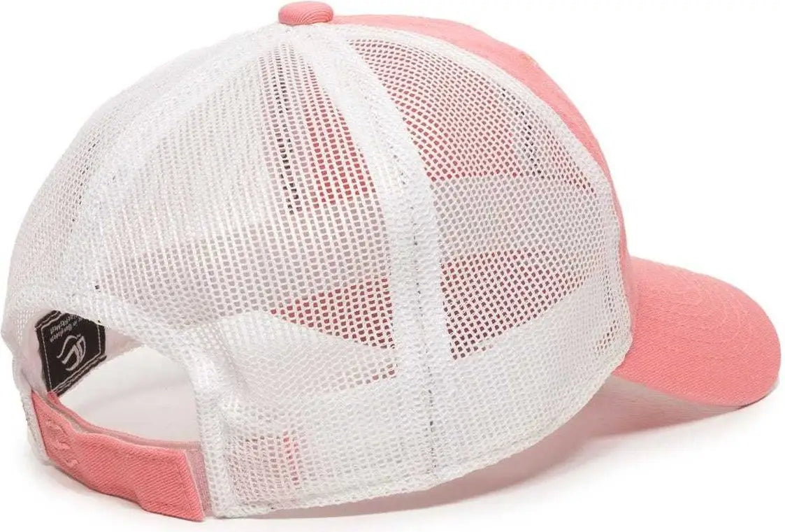 OC Sports FWT-130 Garment Wash Mesh Back Baseball Cap - Melon White - Pink White / 6 7/8’’ - 7 1/2’’