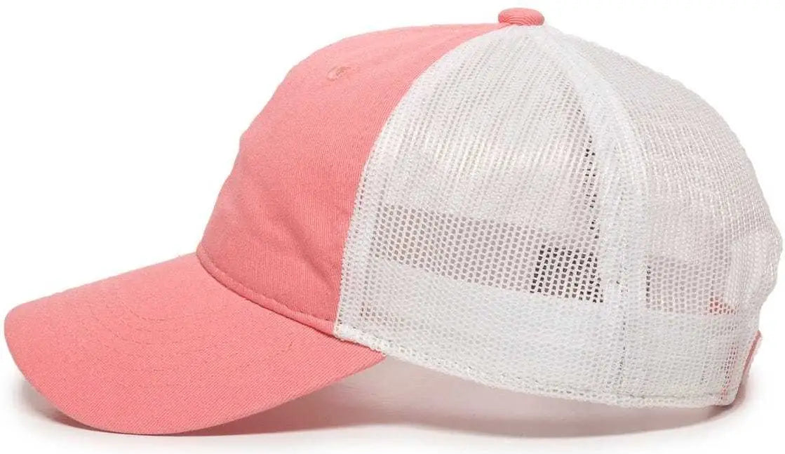 OC Sports FWT-130 Garment Wash Mesh Back Baseball Cap - Melon White - Pink White / 6 7/8’’ - 7 1/2’’