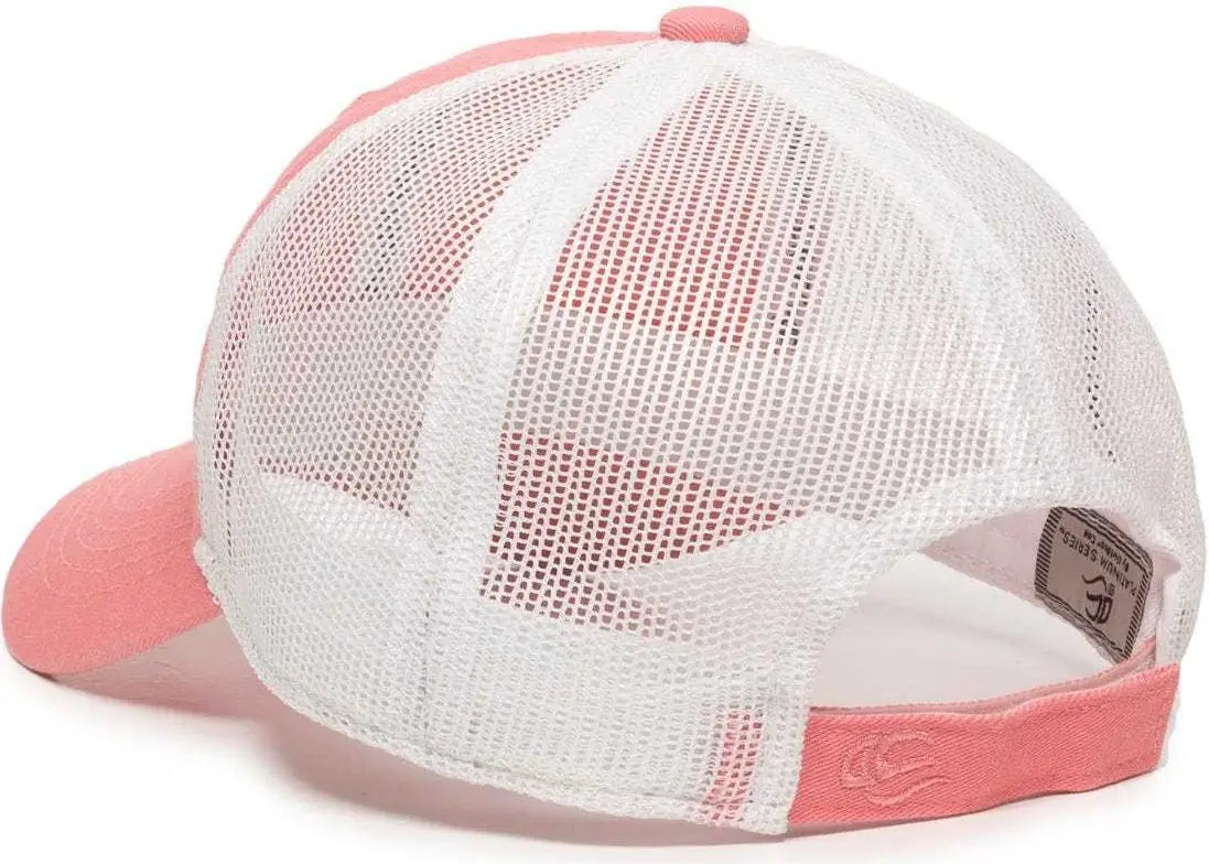 OC Sports FWT-130 Garment Wash Mesh Back Baseball Cap - Melon White - Pink White / 6 7/8’’ - 7 1/2’’
