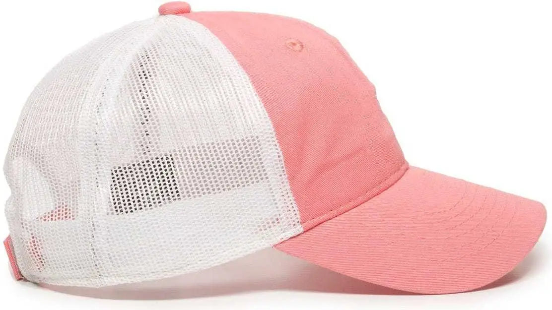 OC Sports FWT-130 Garment Wash Mesh Back Baseball Cap - Melon White - Pink White / 6 7/8’’ - 7 1/2’’