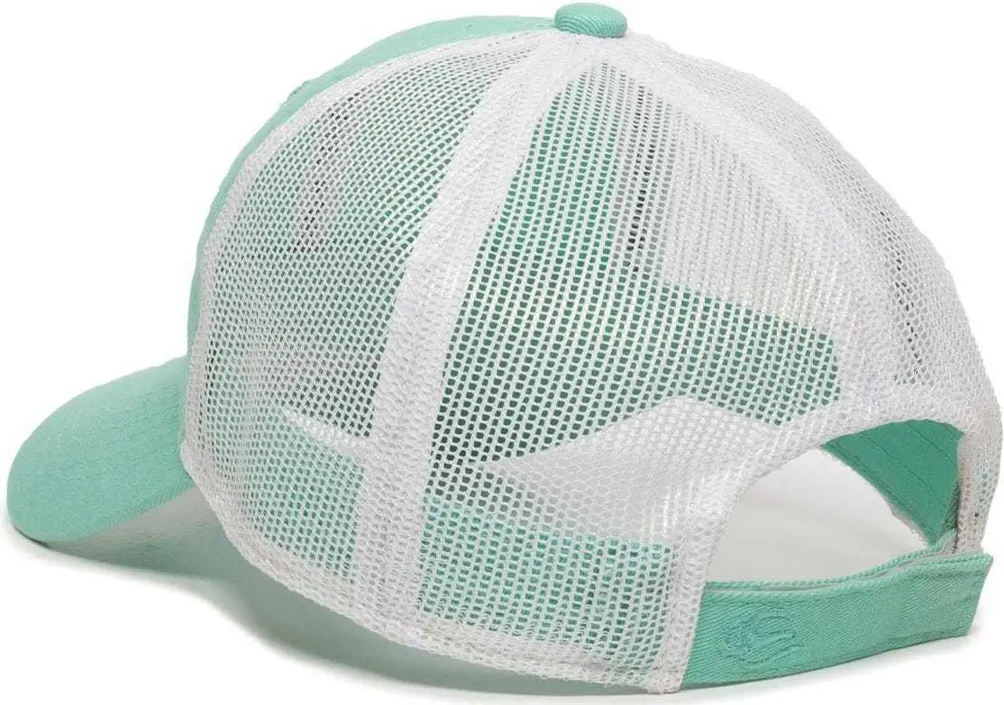 OC Sports FWT-130 Garment Wash Mesh Back Baseball Cap - Mint White - Green White / 6 7/8’’ - 7 1/2’’
