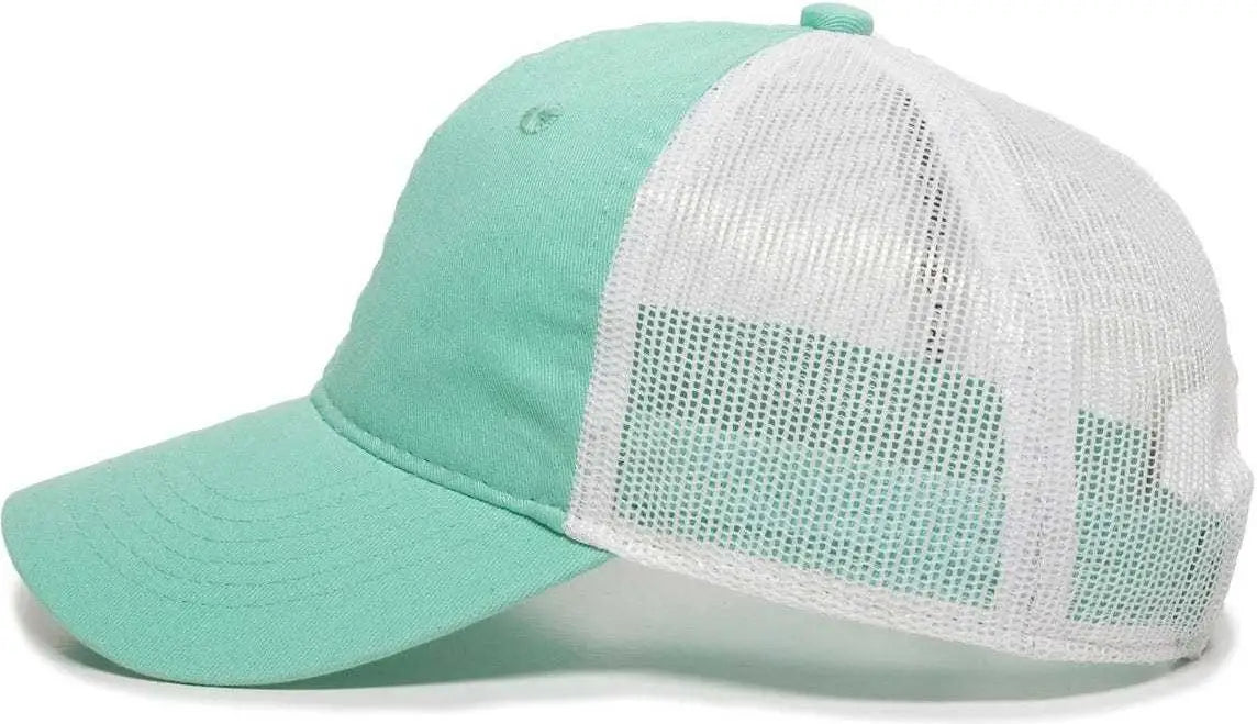 OC Sports FWT-130 Garment Wash Mesh Back Baseball Cap - Mint White - Green White / 6 7/8’’ - 7 1/2’’