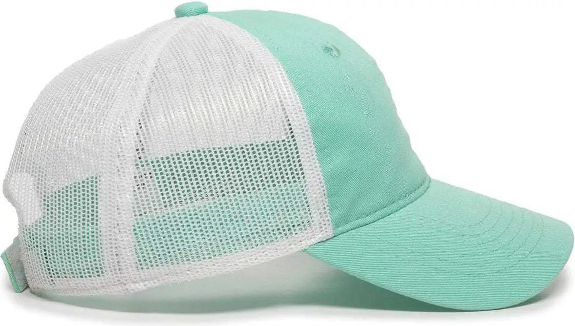 OC Sports FWT-130 Garment Wash Mesh Back Baseball Cap - Mint White - Green White / 6 7/8’’ - 7 1/2’’
