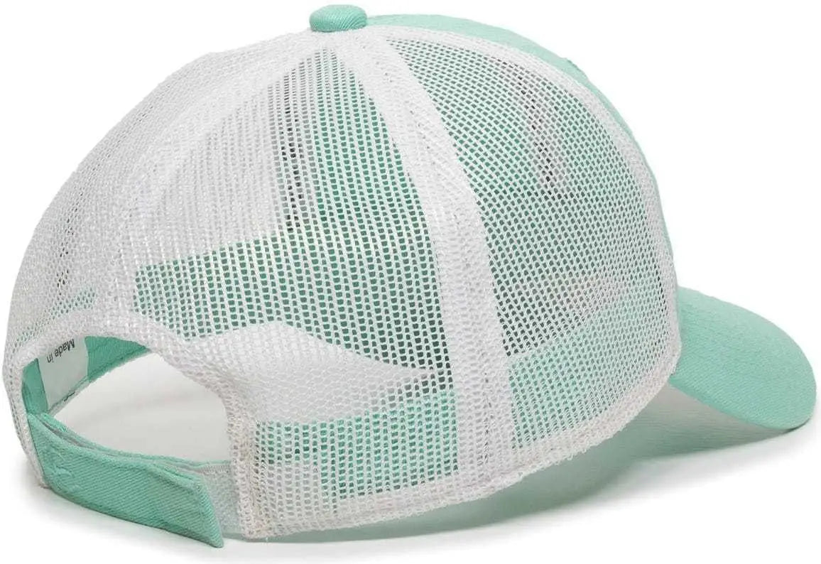 OC Sports FWT-130 Garment Wash Mesh Back Baseball Cap - Mint White - Green White / 6 7/8’’ - 7 1/2’’