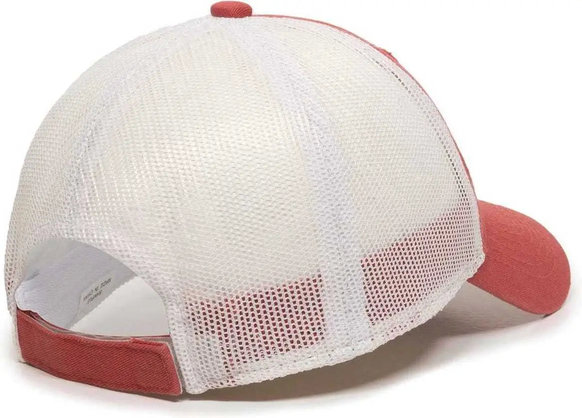 OC Sports FWT-130 Garment Wash Mesh Back Baseball Cap - Nantucket Red White - Red White / 6 7/8’’ - 7 1/2’’