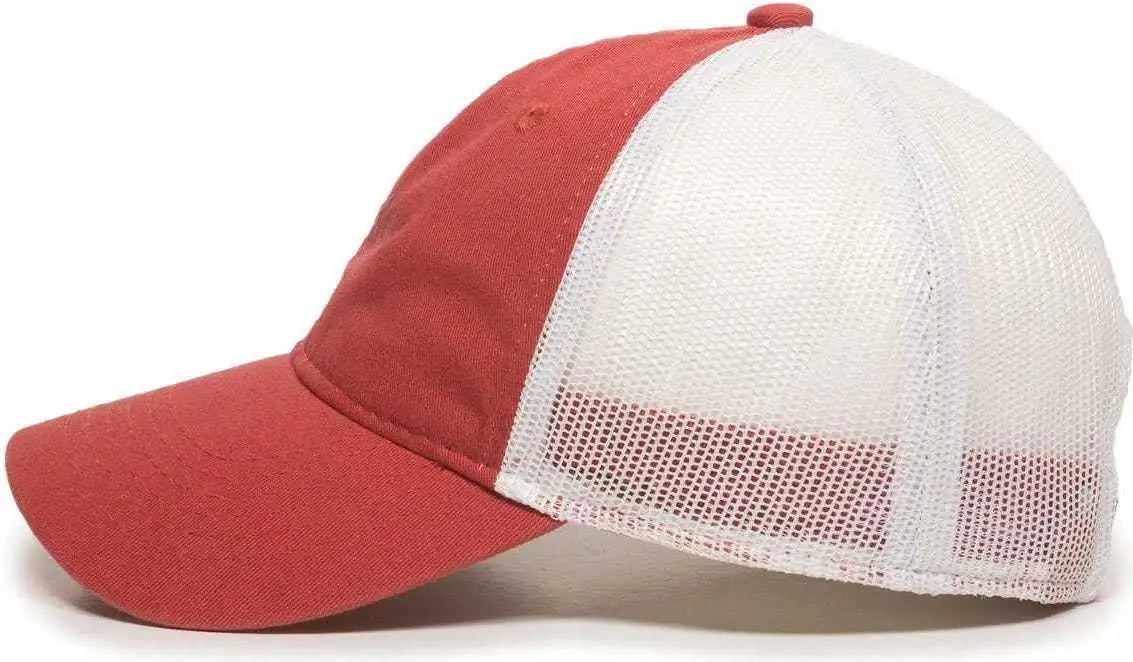 OC Sports FWT-130 Garment Wash Mesh Back Baseball Cap - Nantucket Red White - Red White / 6 7/8’’ - 7 1/2’’