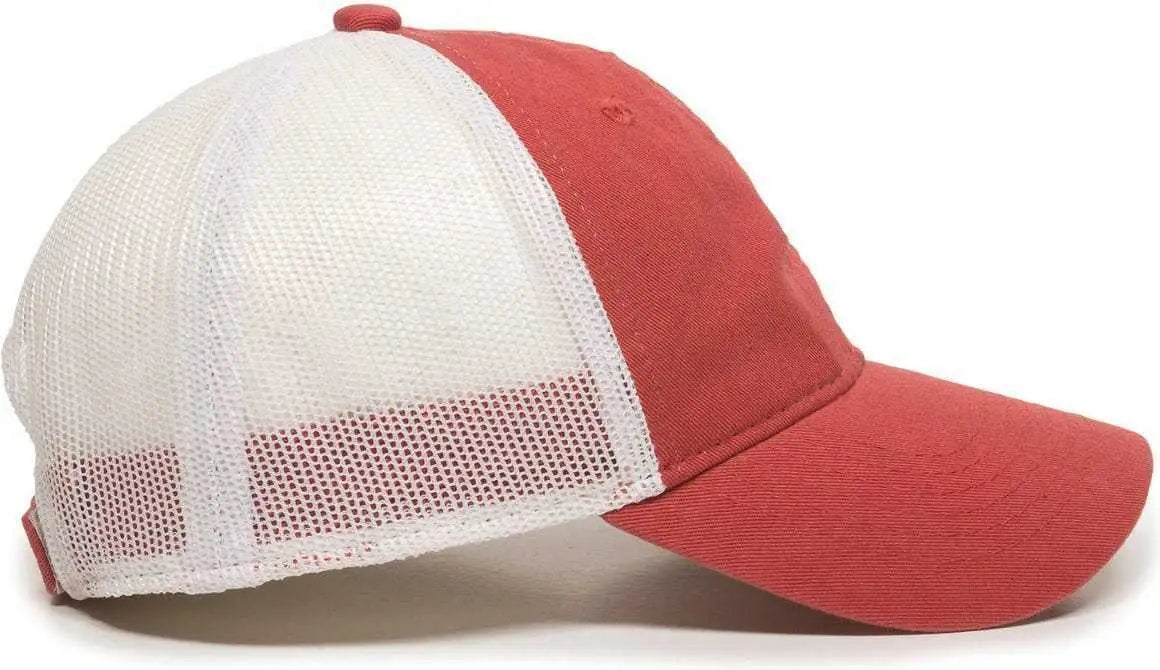 OC Sports FWT-130 Garment Wash Mesh Back Baseball Cap - Nantucket Red White - Red White / 6 7/8’’ - 7 1/2’’