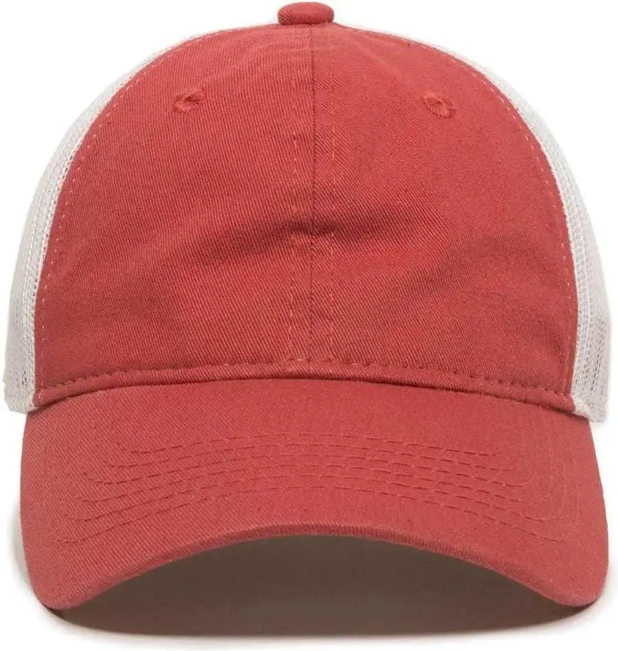 OC Sports FWT-130 Garment Wash Mesh Back Baseball Cap - Nantucket Red White - Red White / 6 7/8’’ - 7 1/2’’