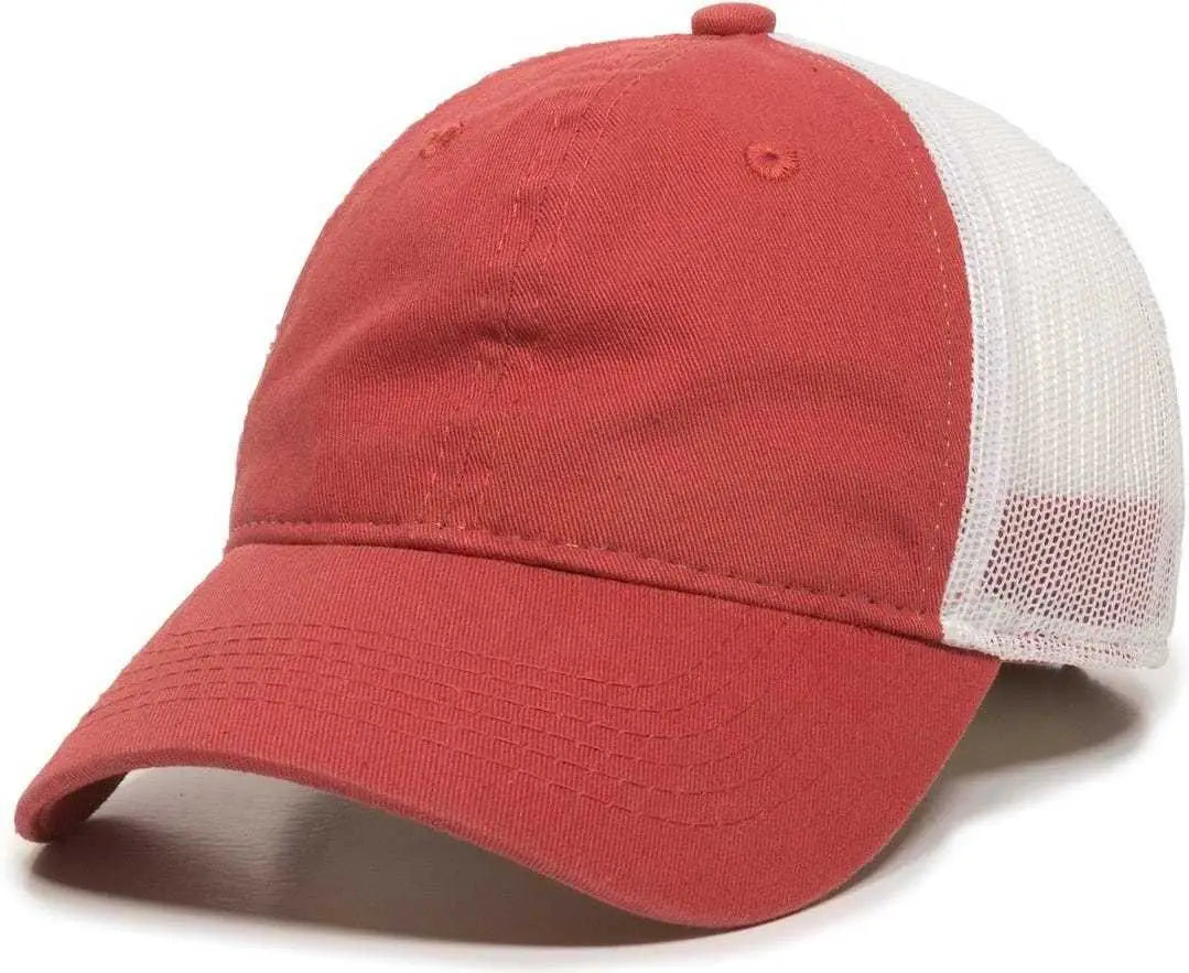 OC Sports FWT-130 Garment Wash Mesh Back Baseball Cap - Nantucket Red White - Red White / 6 7/8’’ - 7 1/2’’