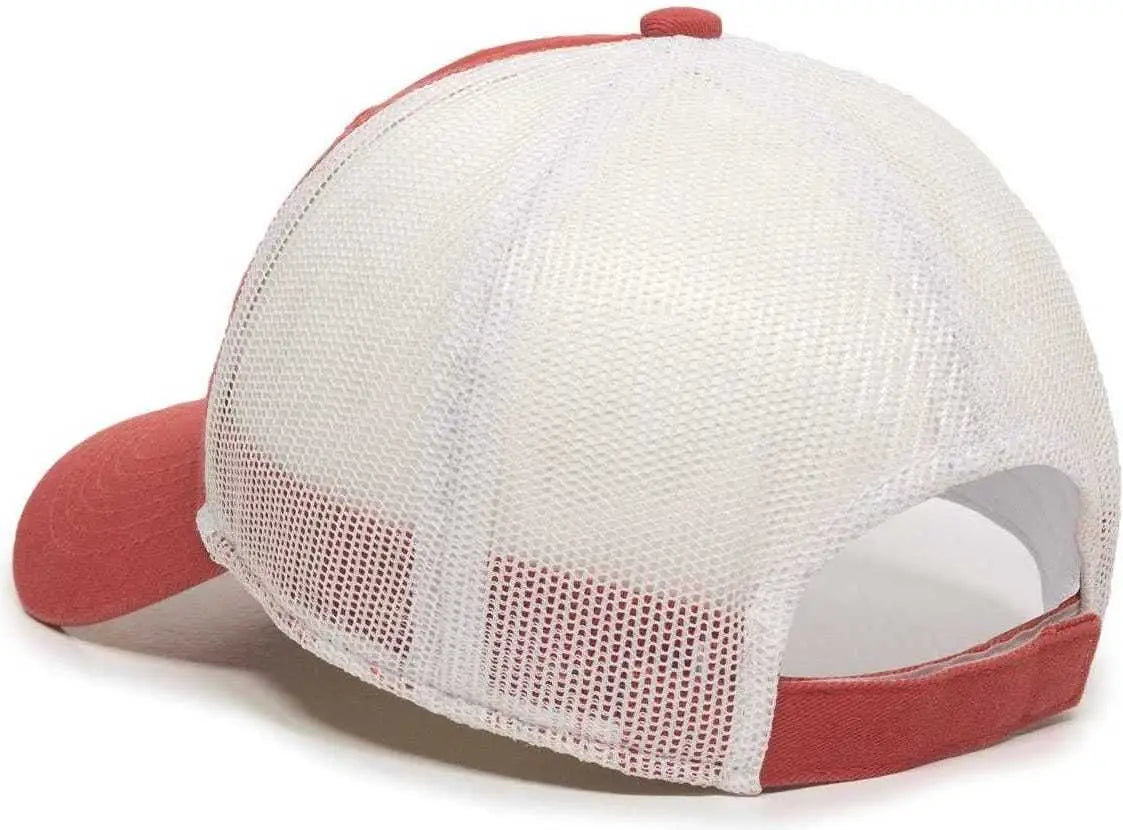 OC Sports FWT-130 Garment Wash Mesh Back Baseball Cap - Nantucket Red White - Red White / 6 7/8’’ - 7 1/2’’