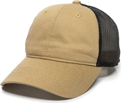 OC Sports FWT-130 Garment Wash Mesh Back Baseball Cap - Old Gold Black - Gold Black / 6 7/8’’ - 7 1/2’’