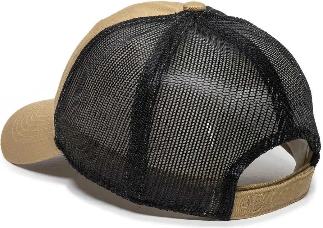 OC Sports FWT-130 Garment Wash Mesh Back Baseball Cap - Old Gold Black - Gold Black / 6 7/8’’ - 7 1/2’’