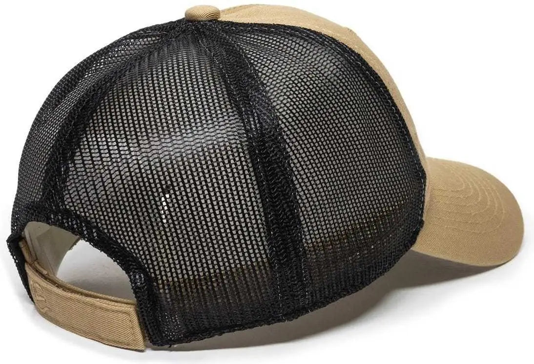 OC Sports FWT-130 Garment Wash Mesh Back Baseball Cap - Old Gold Black - Gold Black / 6 7/8’’ - 7 1/2’’