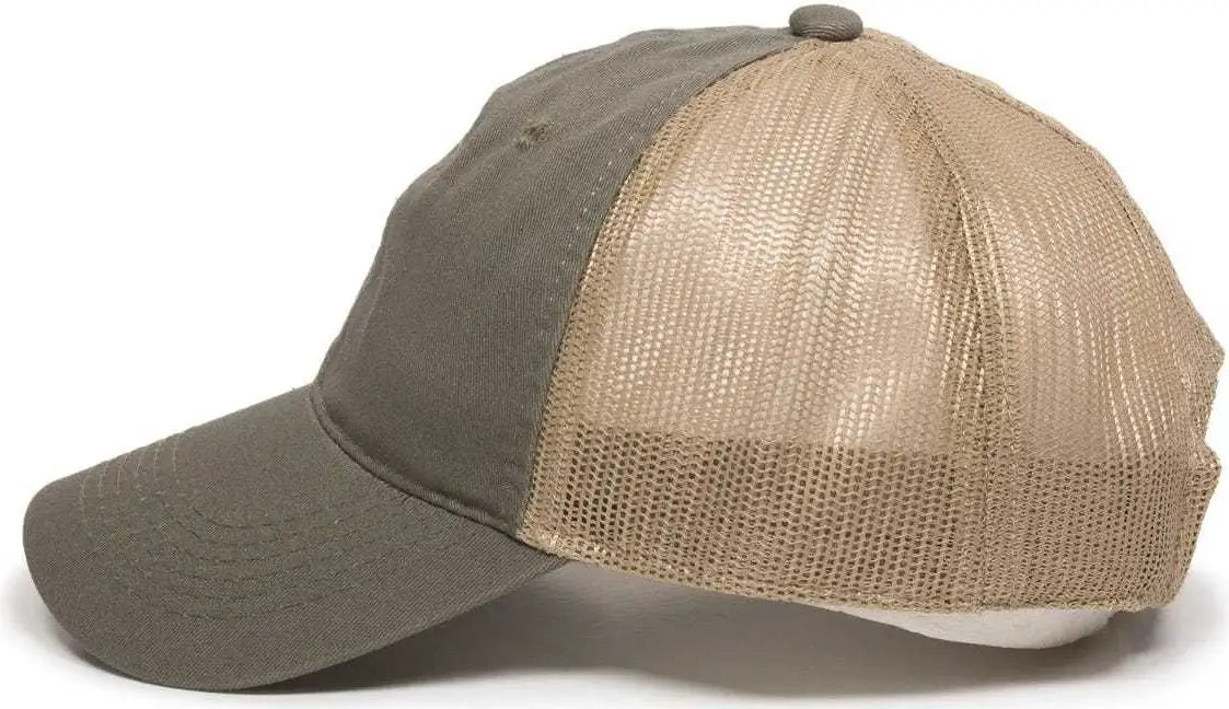 OC Sports FWT-130 Garment Wash Mesh Back Baseball Cap - Olive Tan - Olive Tan / 6 7/8’’ - 7 1/2’’