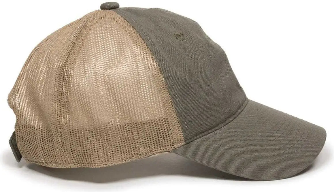 OC Sports FWT-130 Garment Wash Mesh Back Baseball Cap - Olive Tan - Olive Tan / 6 7/8’’ - 7 1/2’’