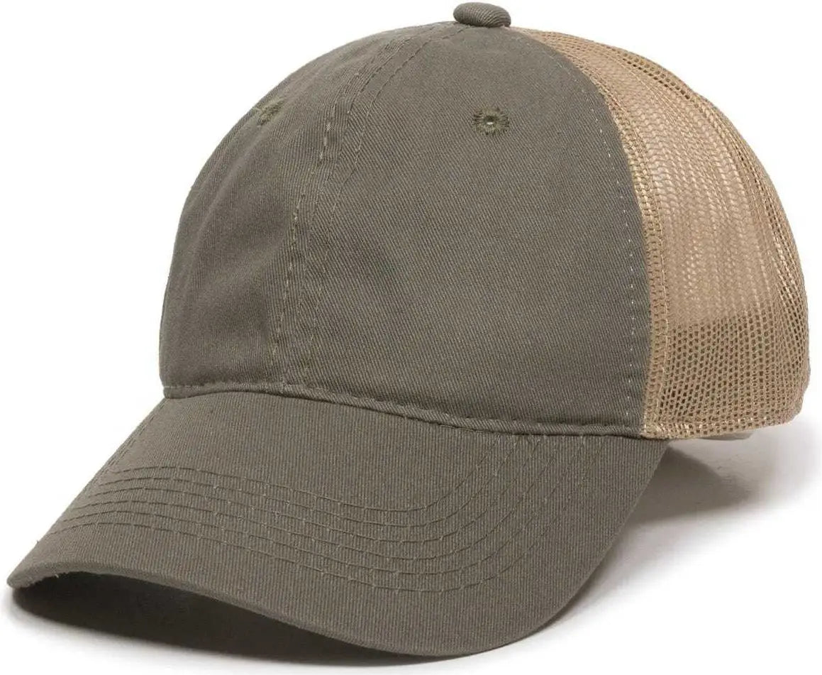 OC Sports FWT-130 Garment Wash Mesh Back Baseball Cap - Olive Tan - Olive Tan / 6 7/8’’ - 7 1/2’’