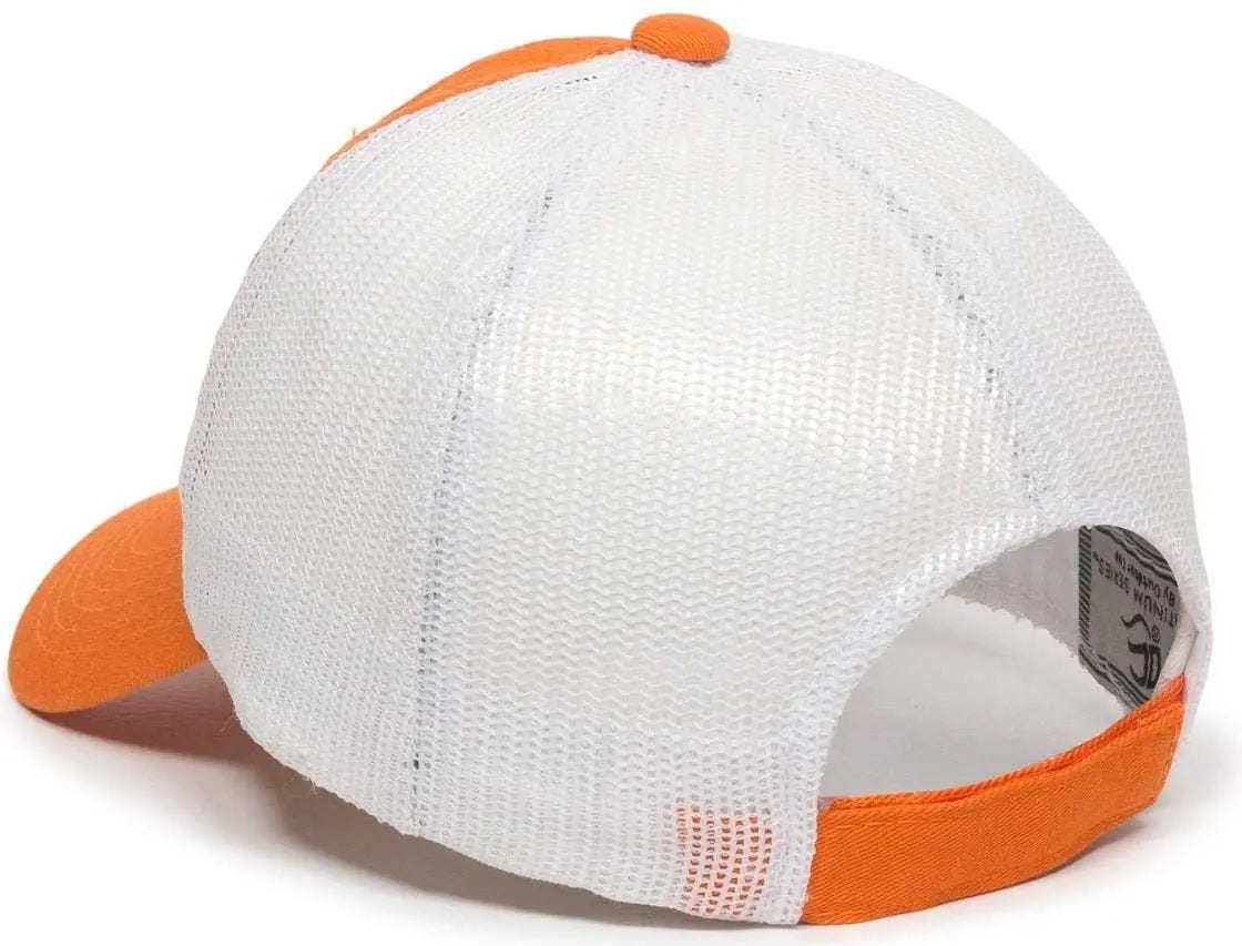 OC Sports FWT-130 Garment Wash Mesh Back Baseball Cap - Orange White