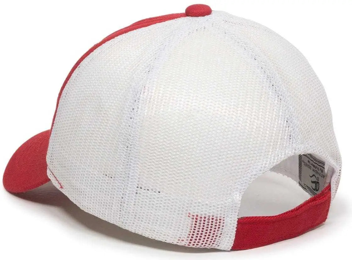 OC Sports FWT-130 Garment Wash Mesh Back Baseball Cap - Red White