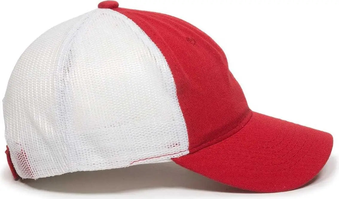 OC Sports FWT-130 Garment Wash Mesh Back Baseball Cap - Red White