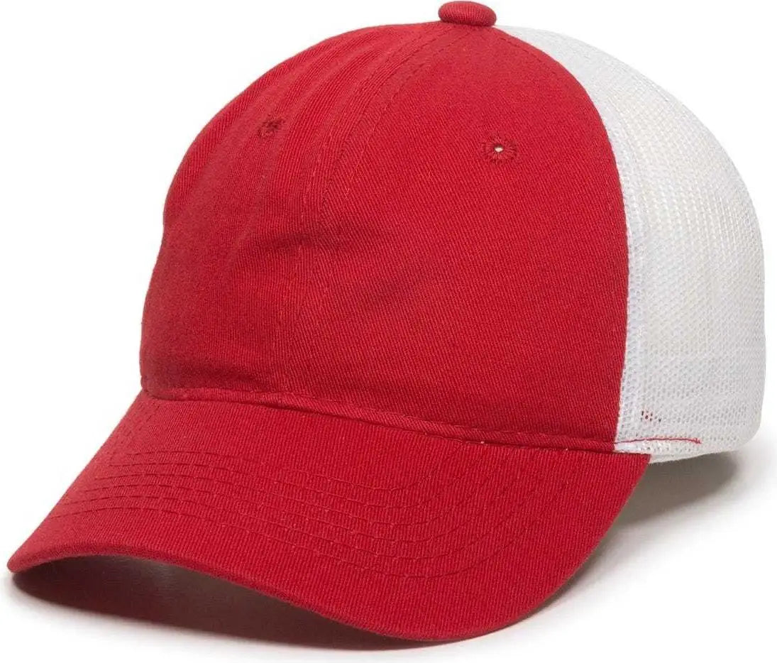 OC Sports FWT-130 Garment Wash Mesh Back Baseball Cap - Red White